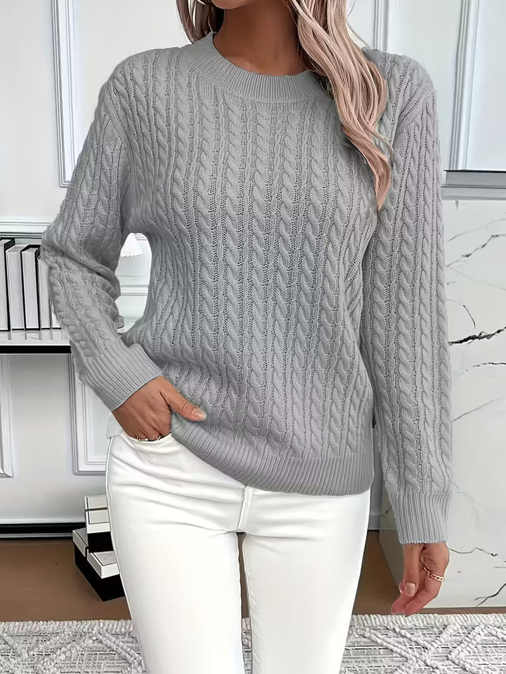 Doris | Damen Gemütlicher Winter-Zopfmuster-Strickpullover