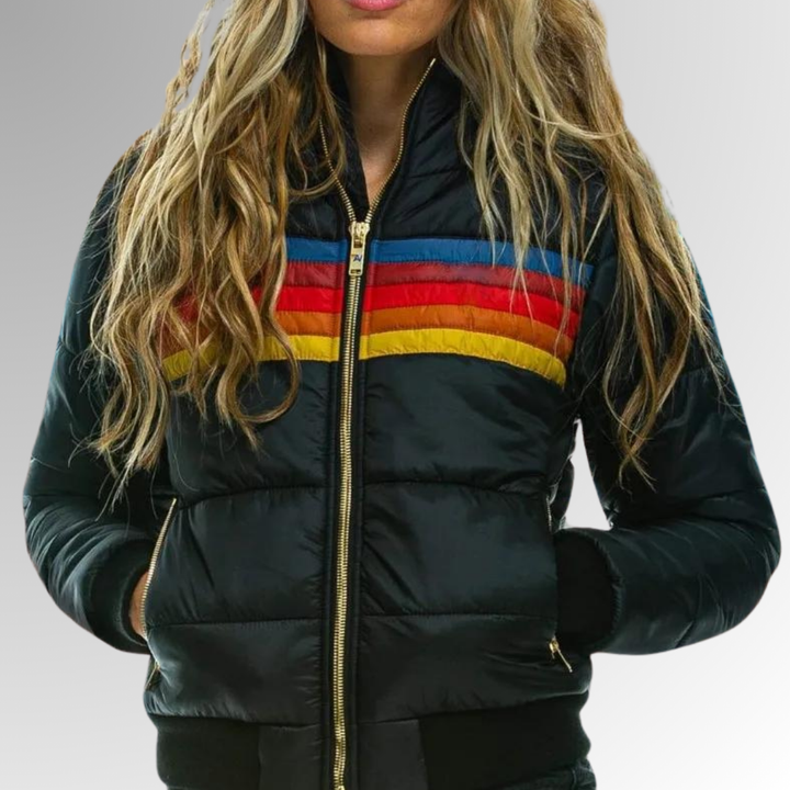 Magdalena | Damen Winterjacke mit Kapuze und Streifenmuster