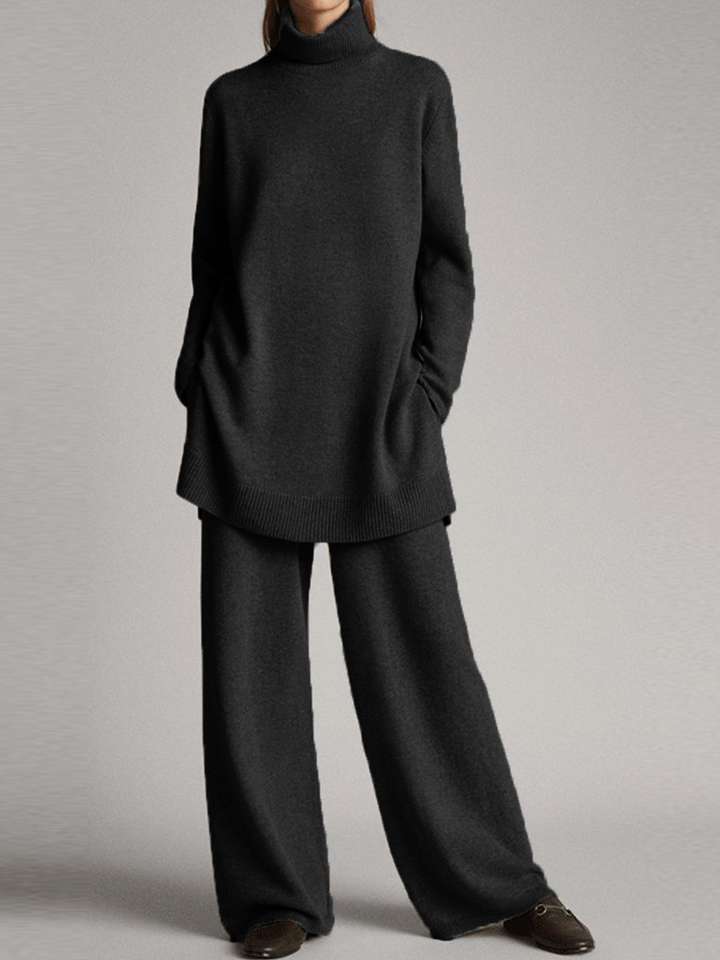 Isabella | Damen Rollkragenpullover- und Weitbein-Hosen-Set