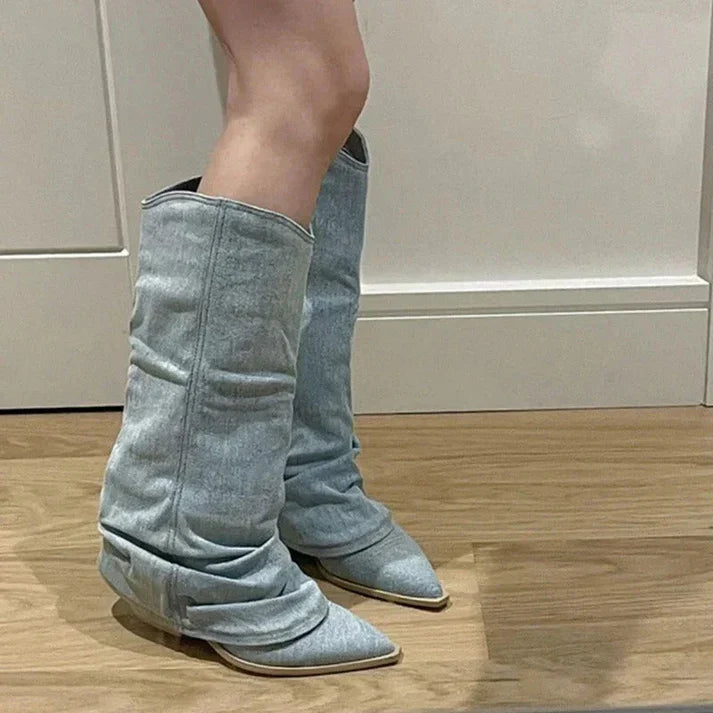 Abigael | Dame Stilfulle Slouchy Knestøvler med Spiss Tå