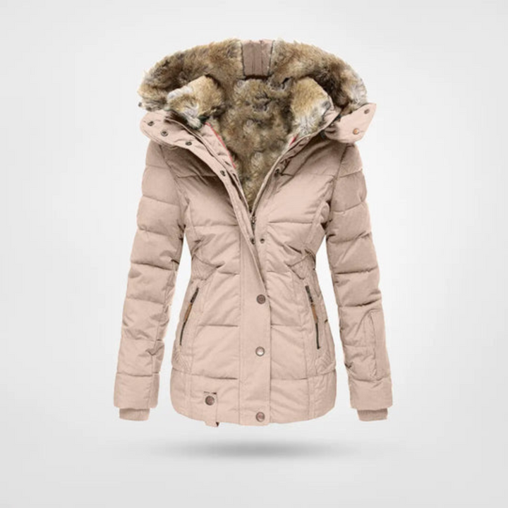 Jasmin | Damen Gepolsterte lange Winterjacke mit Kapuze