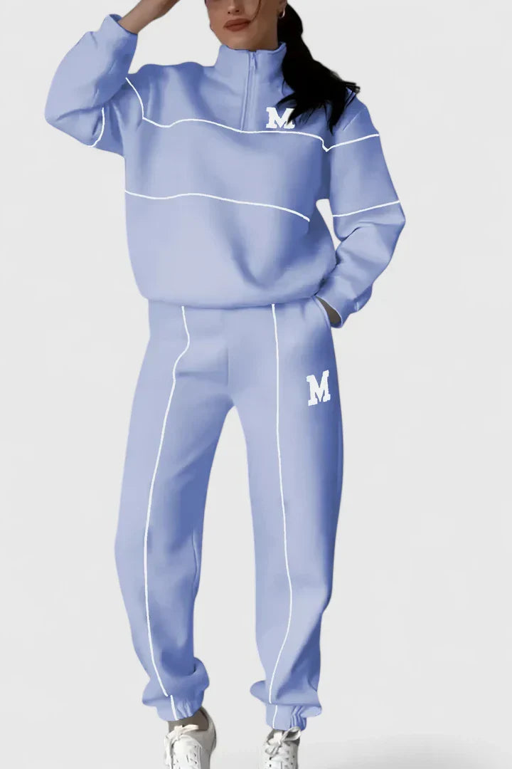 Sabina | Damen Trainingsanzug mit Halbem Reißverschluss und Kontrastbesatz