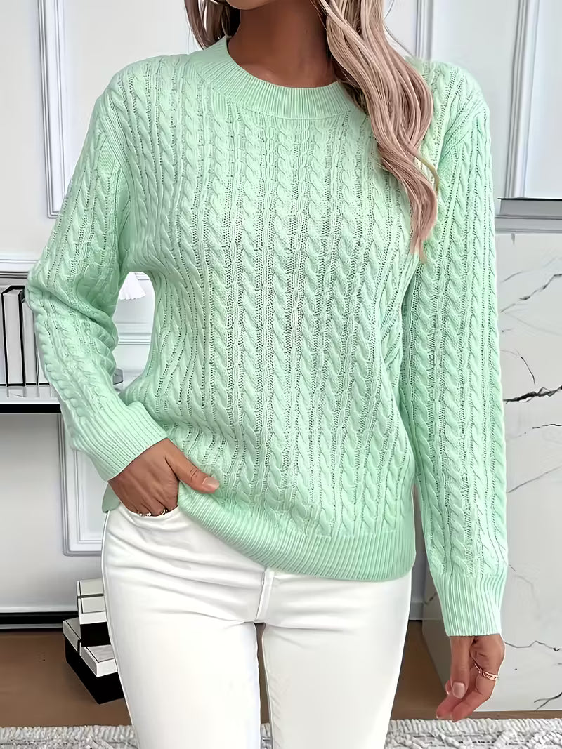 Doris | Damen Gemütlicher Winter-Zopfmuster-Strickpullover