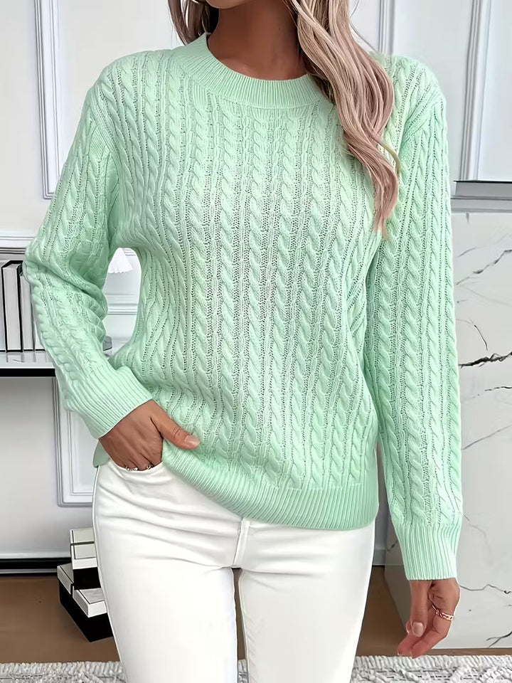 Doris | Damen Gemütlicher Winter-Zopfmuster-Strickpullover