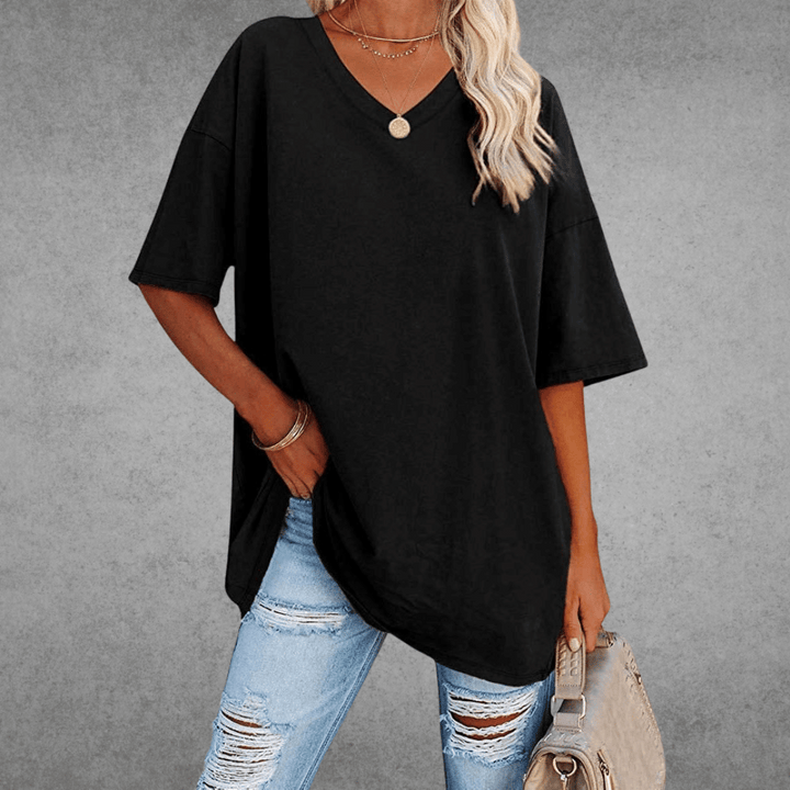 Franziska | Damen Lässiges Oversize V-Ausschnitt T-Shirt