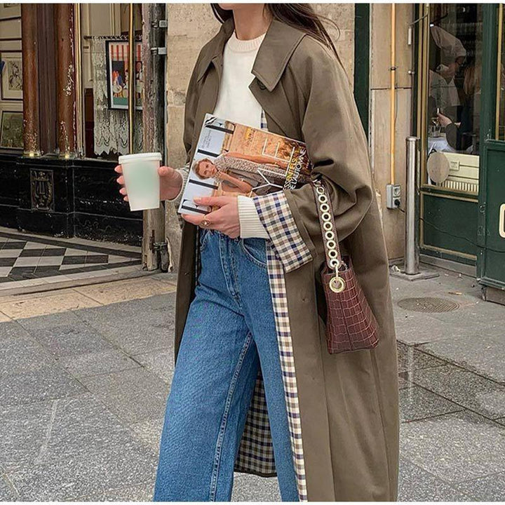 Felicia | Damen Wasserfester Langer Wintertrenchcoat mit kariertem Futter