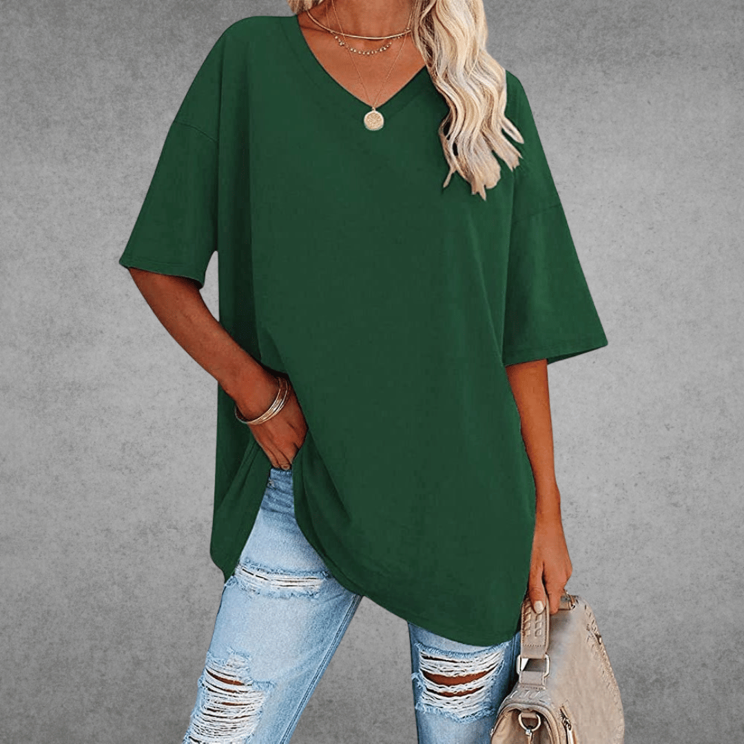 Franziska | Damen Lässiges Oversize V-Ausschnitt T-Shirt
