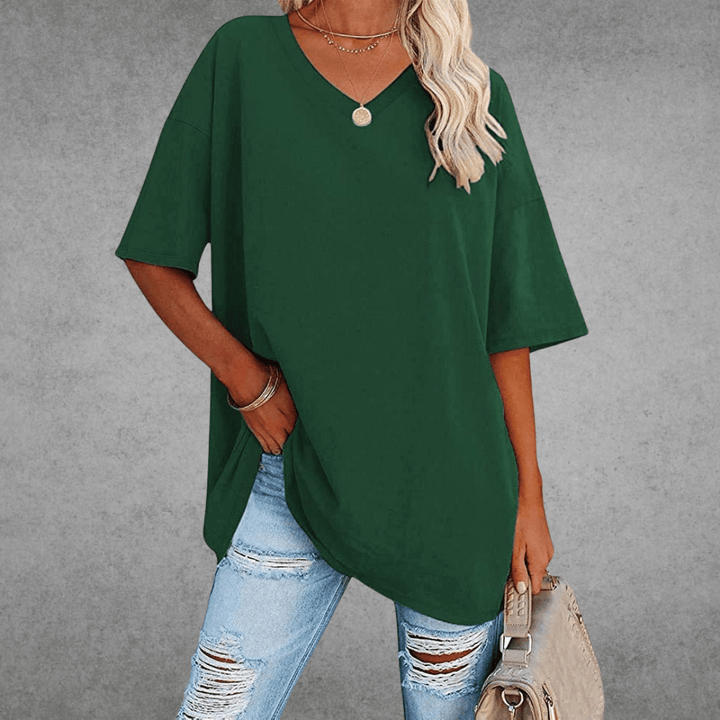 Franziska | Damen Lässiges Oversize V-Ausschnitt T-Shirt
