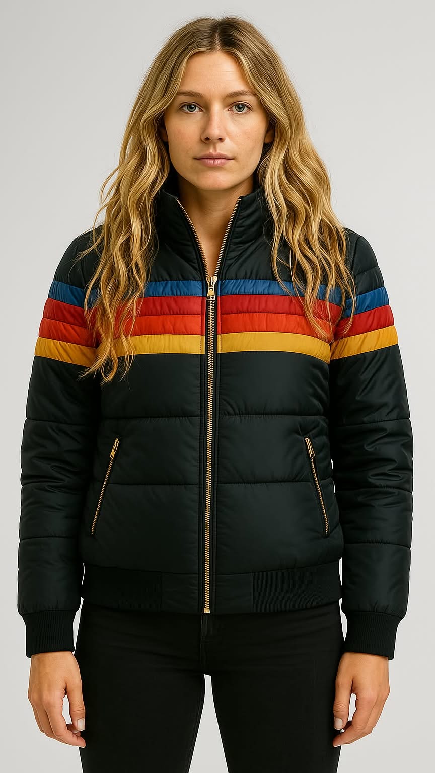 Magdalena | Damen Winterjacke mit Kapuze und Streifenmuster