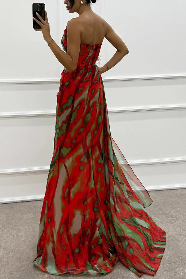 Sabine | Damen Schulterfreies Abendkleid mit hohem Schlitz in Maxilänge