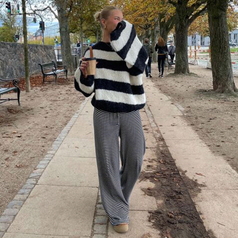 Daniela | Damen Frühlings-Gestreifte Relaxed-Hose