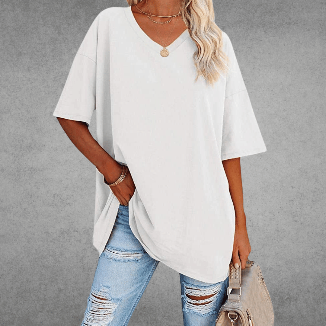 Franziska | Damen Lässiges Oversize V-Ausschnitt T-Shirt
