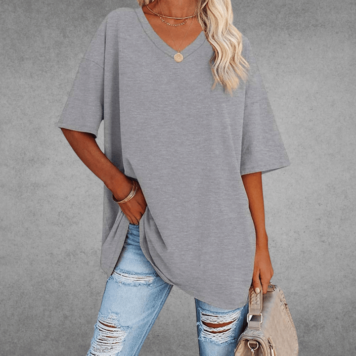 Franziska | Damen Lässiges Oversize V-Ausschnitt T-Shirt