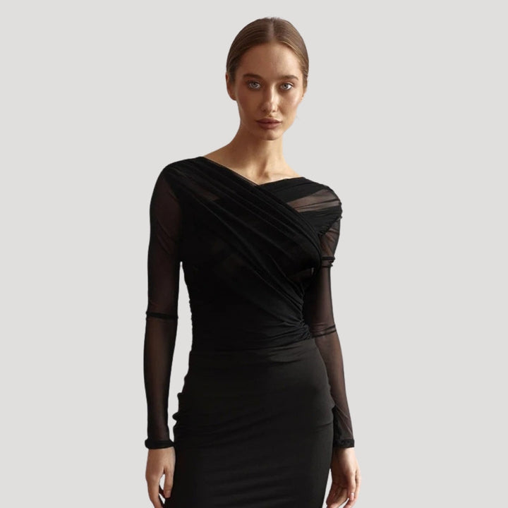 Sabina | Damen Frühlings Transparentes Wickel-Oberteil mit Langarm