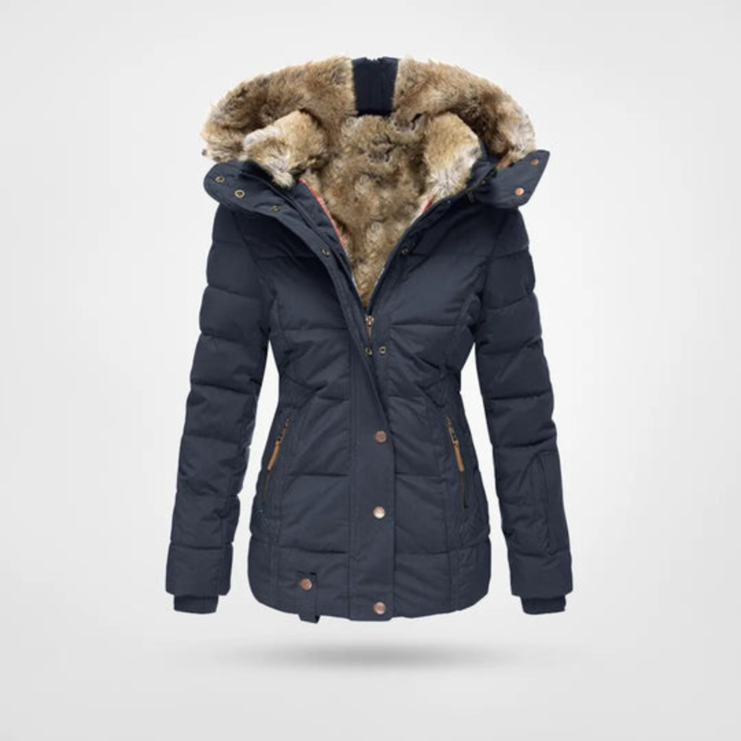 Jasmin | Damen Gepolsterte lange Winterjacke mit Kapuze