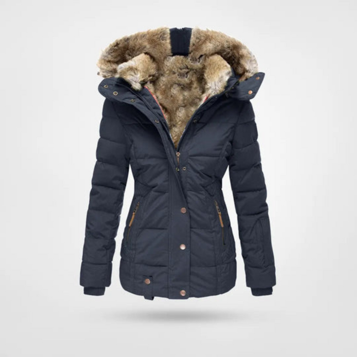 Jasmin | Damen Gepolsterte lange Winterjacke mit Kapuze