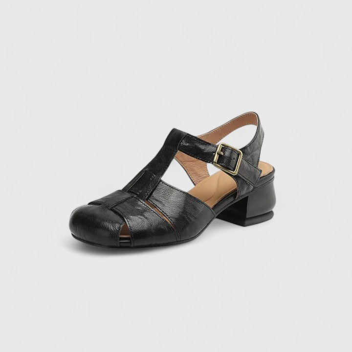 Daniela | Damen Vintage-Sandalen mit Peeptoe und Blockabsatz