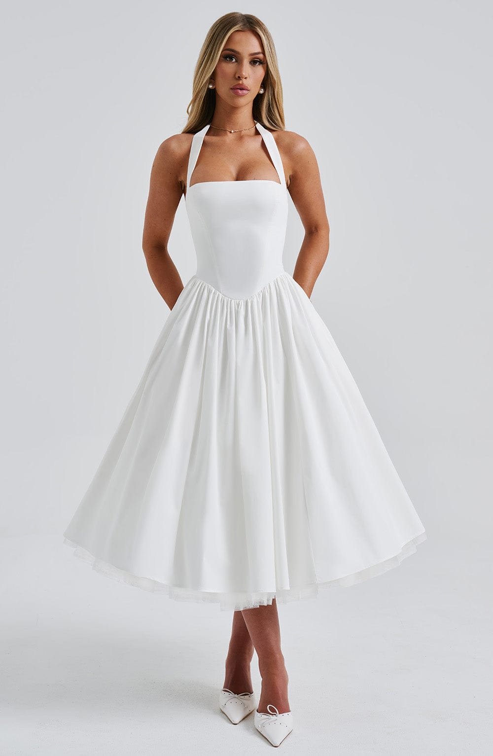 Lydia | Damen Halter Midi Kleid für Hochzeitsgäste