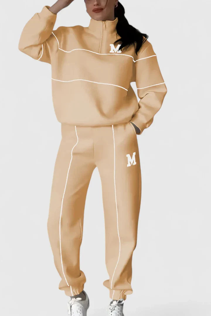 Sabina | Damen Trainingsanzug mit Halbem Reißverschluss und Kontrastbesatz