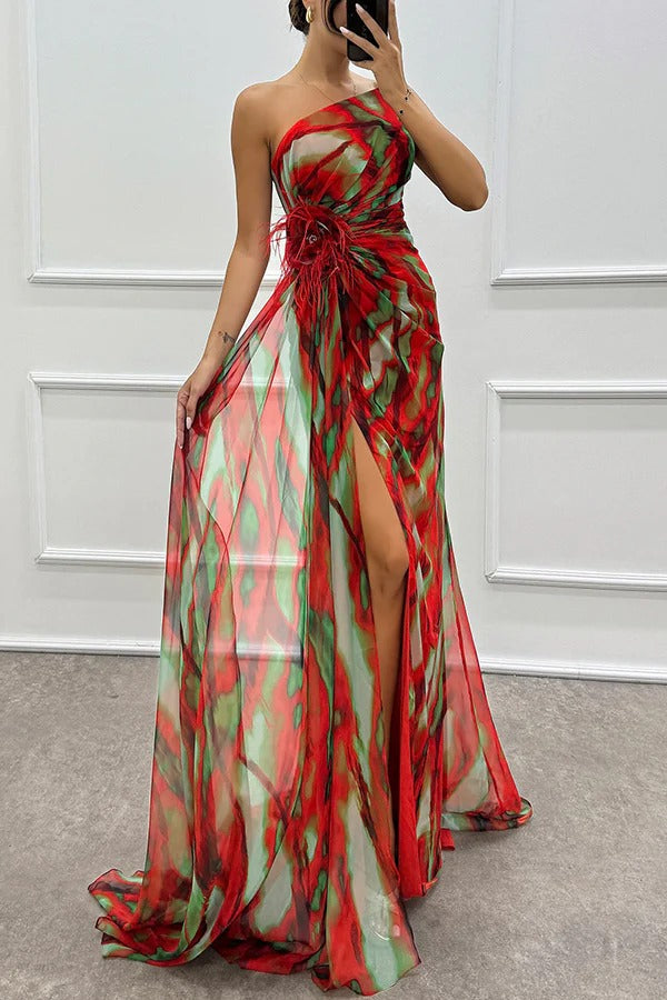 Sabine | Damen Schulterfreies Abendkleid mit hohem Schlitz in Maxilänge