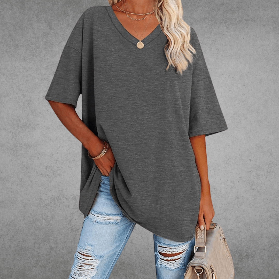 Franziska | Damen Lässiges Oversize V-Ausschnitt T-Shirt