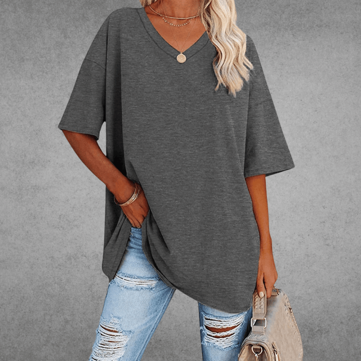 Franziska | Damen Lässiges Oversize V-Ausschnitt T-Shirt