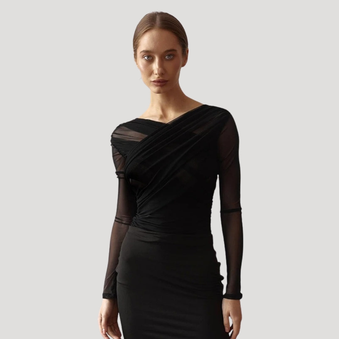 Sabina | Damen Frühlings Transparentes Wickel-Oberteil mit Langarm