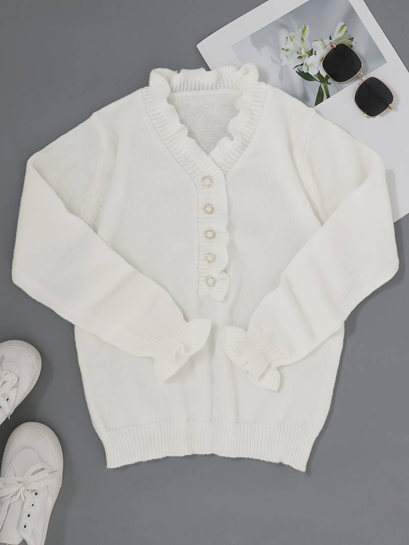 Andrea | Volangbluse med Dekorative Knapper for Kvinner