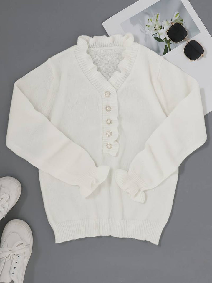 Andrea | Volangbluse med Dekorative Knapper for Kvinner