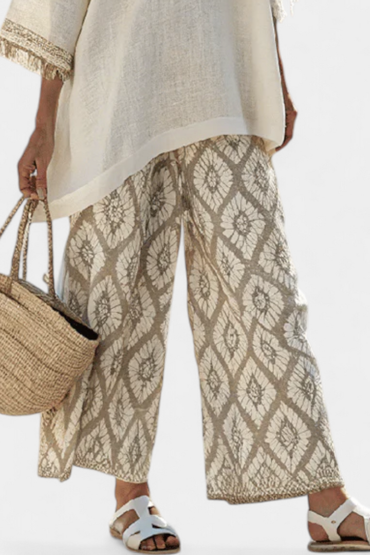 Renate | Damen Boho-Zweiteiler mit Weiten Hosenbeinen