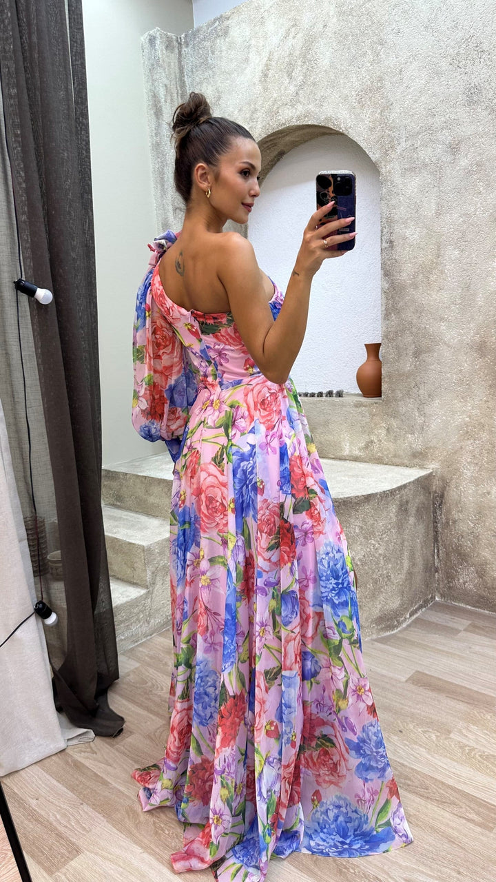 Kathrin | Damen Florales Einarm-Kleid für Hochzeitsgäste