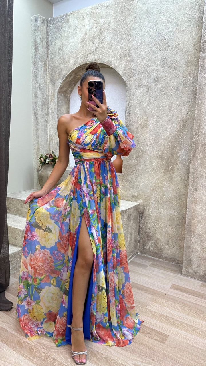 Kathrin | Damen Florales Einarm-Kleid für Hochzeitsgäste