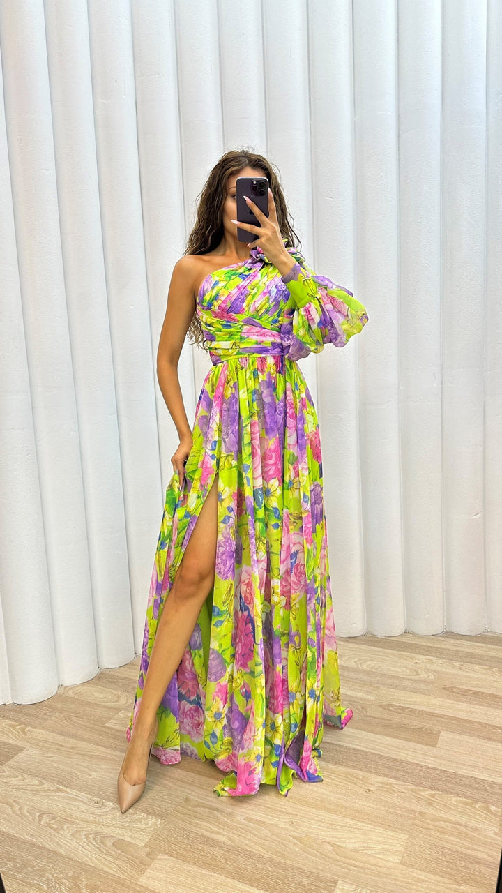 Kathrin | Damen Florales Einarm-Kleid für Hochzeitsgäste