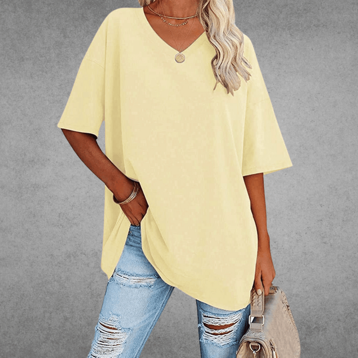 Franziska | Damen Lässiges Oversize V-Ausschnitt T-Shirt