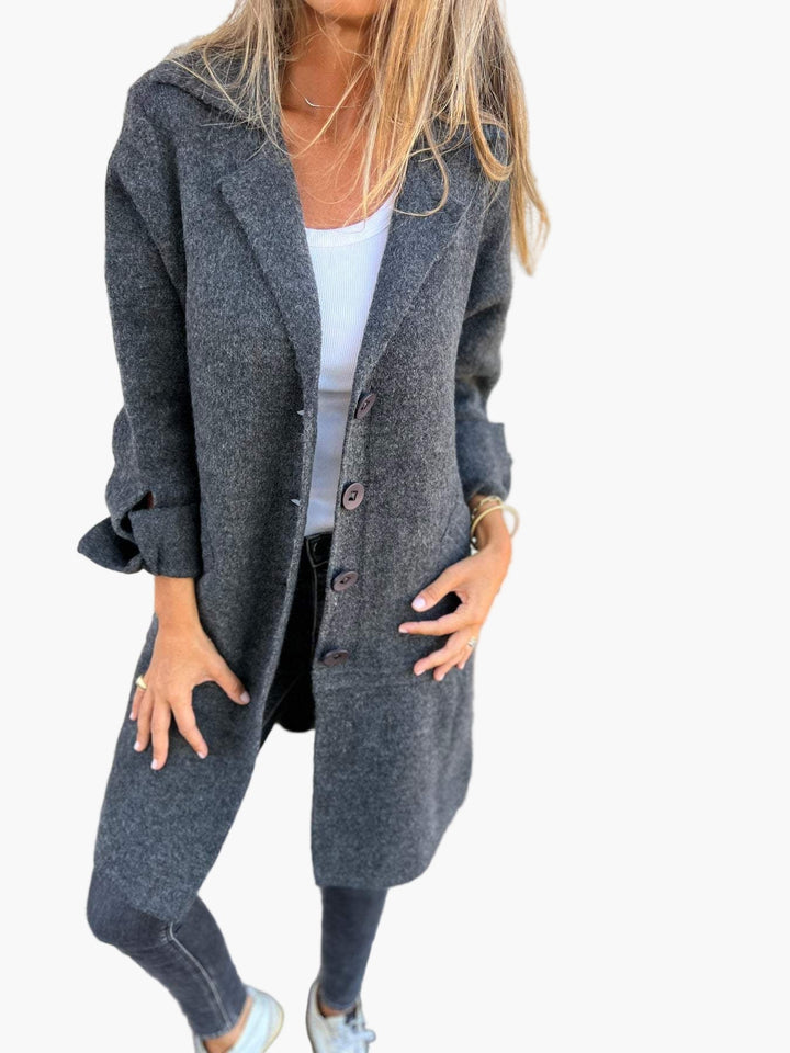 Karin | Damen Stylischer Button-Front Mantel im Relaxed Fit