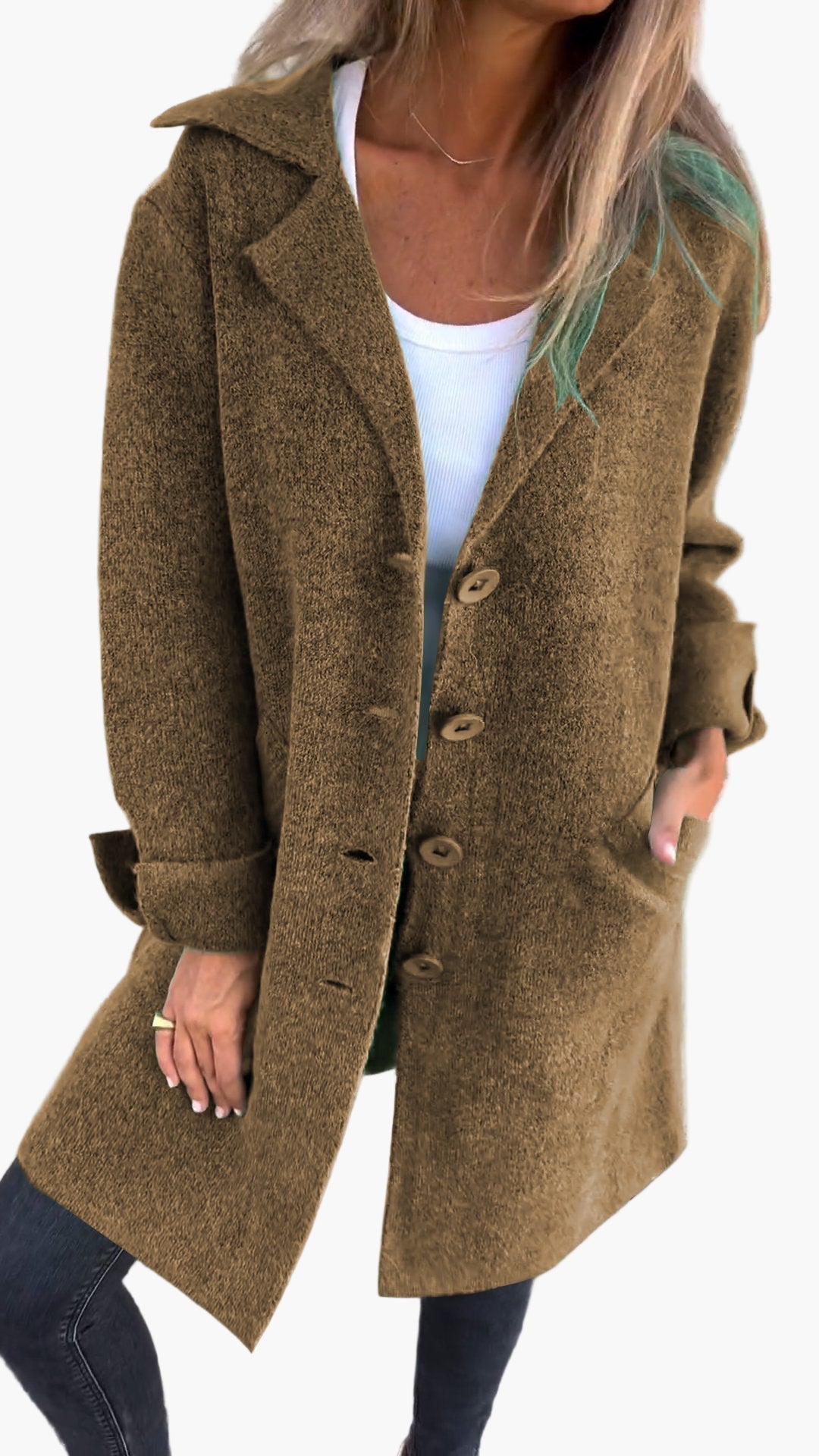 Karin | Damen Stylischer Button-Front Mantel im Relaxed Fit