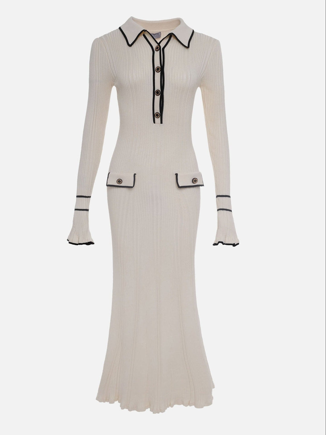 Kerstin | Damen Frühlings-Rippstrick-Midikleid mit Knöpfen