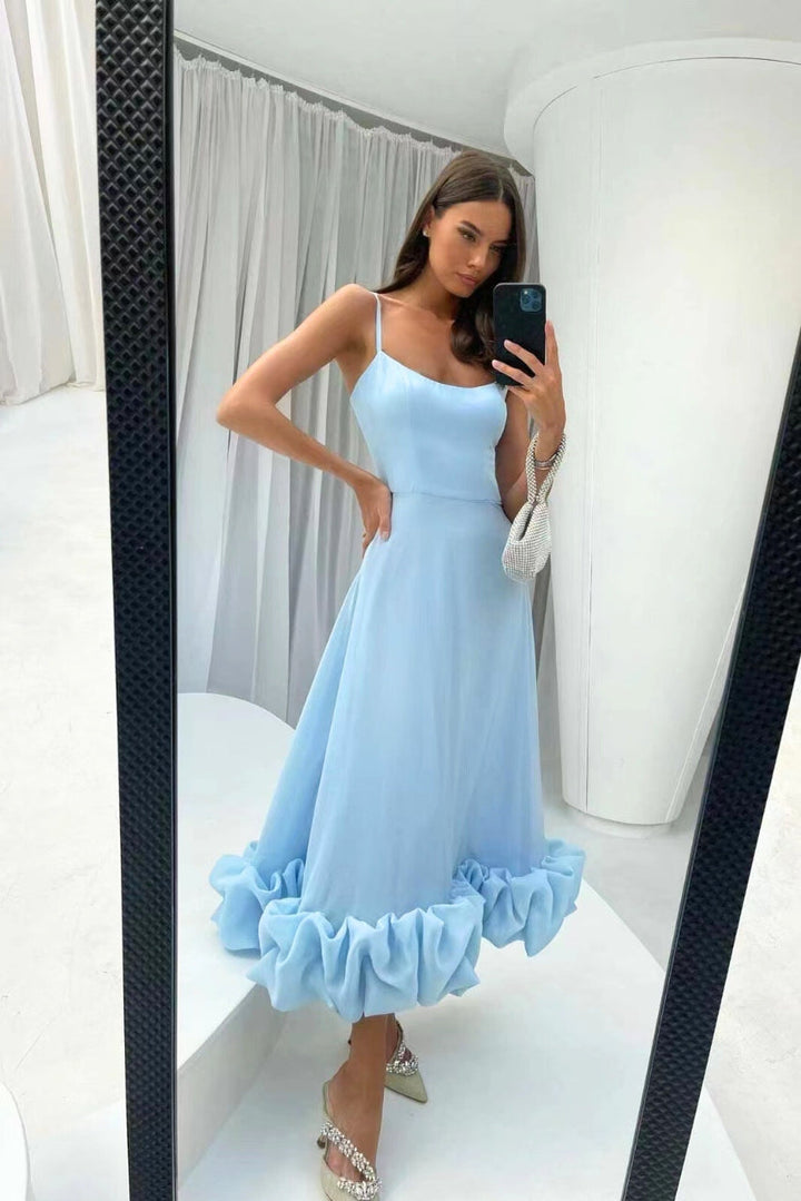 Jasmin | Damen elegantes Kleid für Hochzeitsgäste mit Rüschensaum