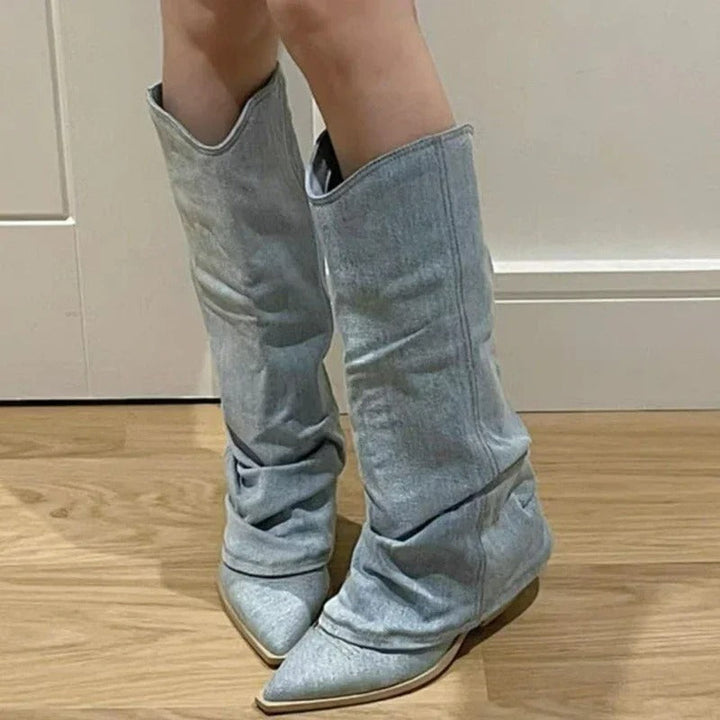 Abigael | Dame Stilfulle Slouchy Knestøvler med Spiss Tå