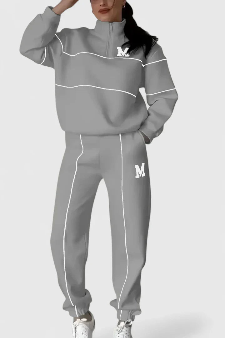 Sabina | Damen Trainingsanzug mit Halbem Reißverschluss und Kontrastbesatz