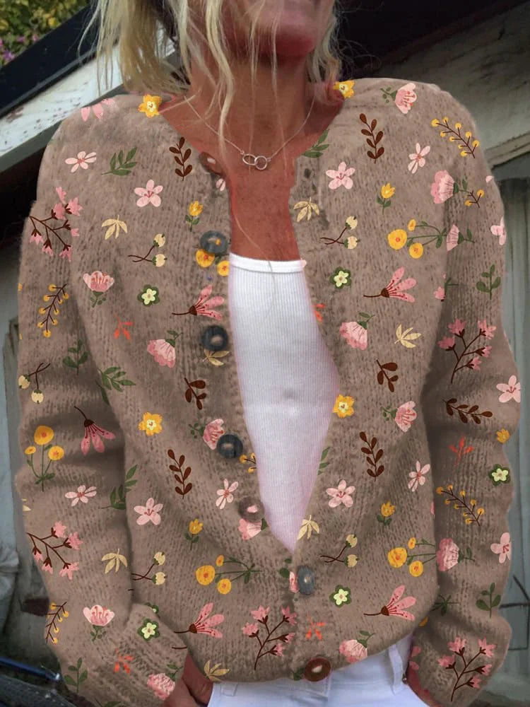 Lena | Damen Klassische Gemusterte Strickjacke mit Knöpfen