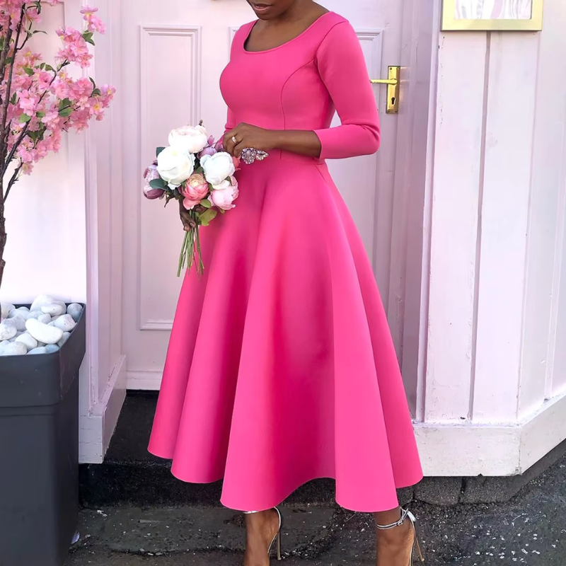 Felicia | Damen Schlichtes Midi-Kleid mit Rundhalsausschnitt