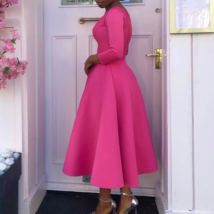 Felicia | Damen Schlichtes Midi-Kleid mit Rundhalsausschnitt