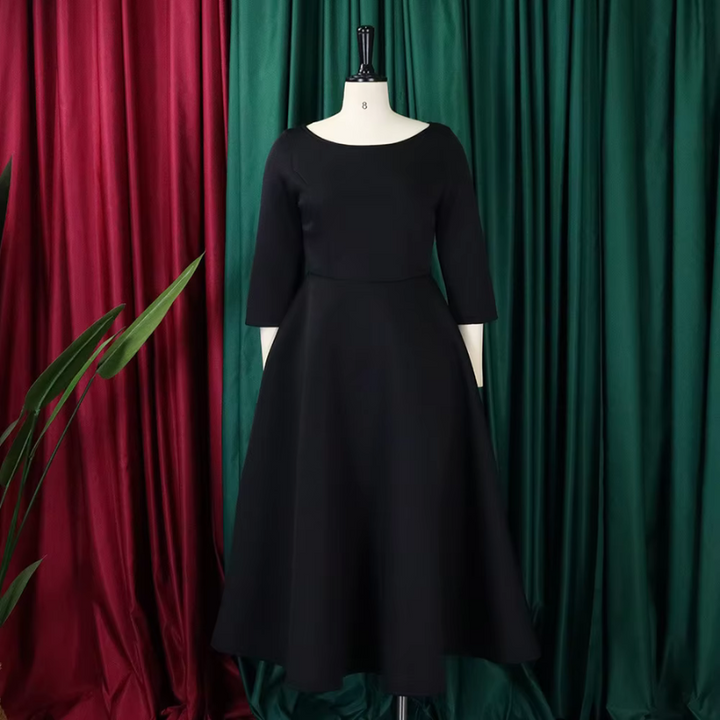 Felicia | Damen Schlichtes Midi-Kleid mit Rundhalsausschnitt