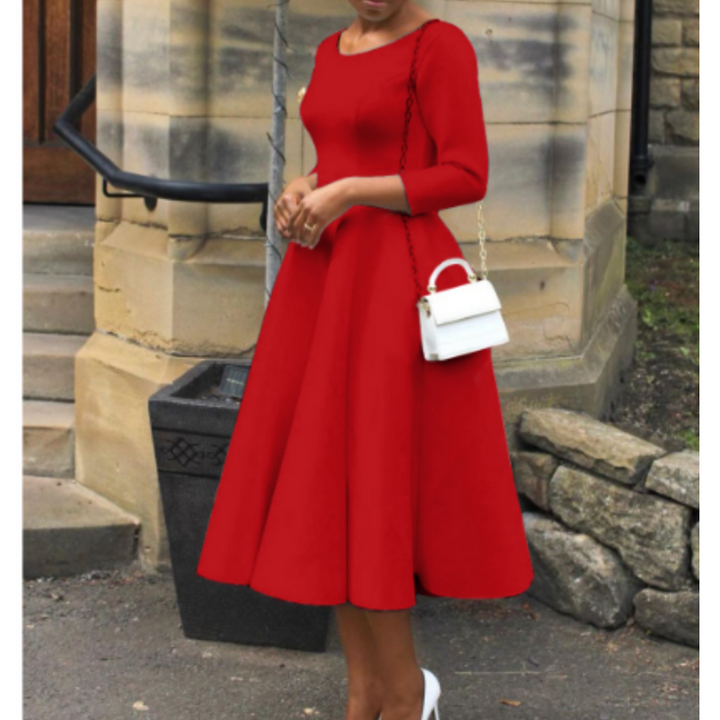 Felicia | Damen Schlichtes Midi-Kleid mit Rundhalsausschnitt