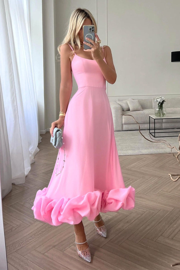 Jasmin | Damen elegantes Kleid für Hochzeitsgäste mit Rüschensaum