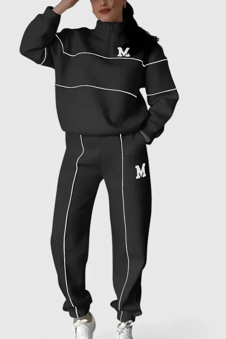 Sabina | Damen Trainingsanzug mit Halbem Reißverschluss und Kontrastbesatz