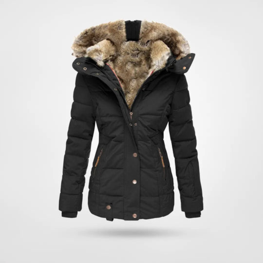 Jasmin | Damen Gepolsterte lange Winterjacke mit Kapuze