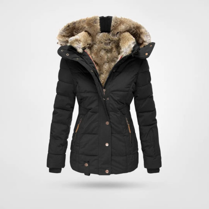 Jasmin | Damen Gepolsterte lange Winterjacke mit Kapuze