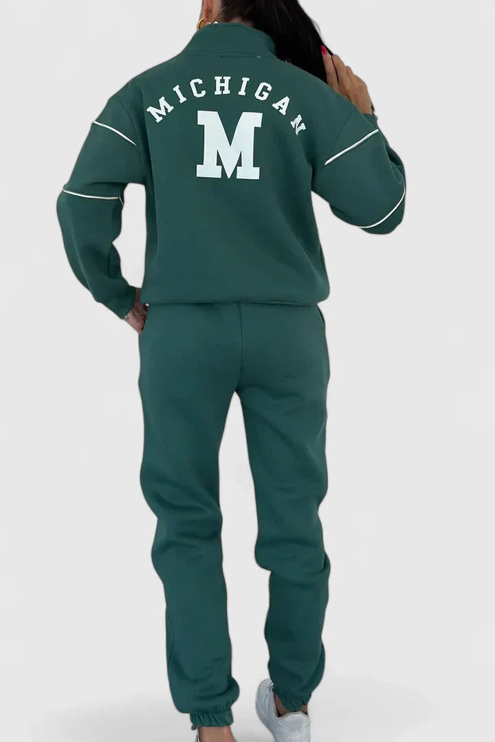 Sabina | Damen Trainingsanzug mit Halbem Reißverschluss und Kontrastbesatz